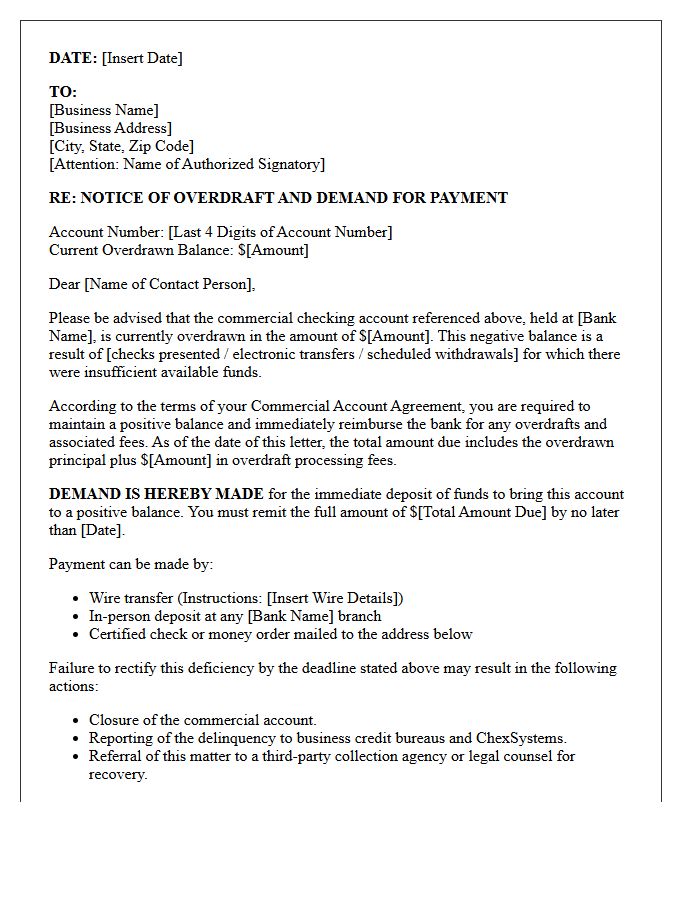 Commercial Checking Account Overdraft Demand Letter