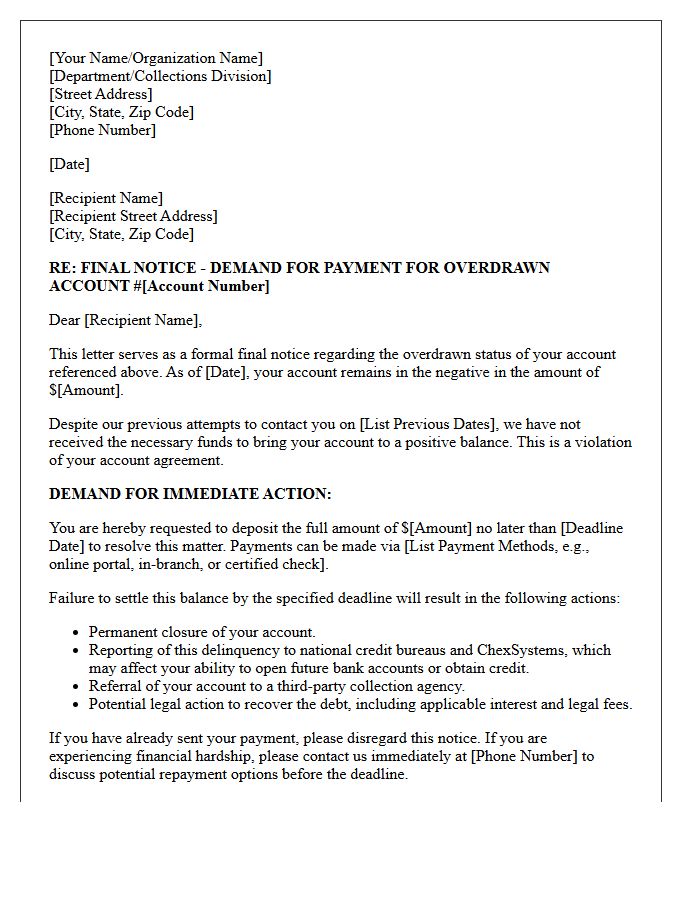 Final Notice Demand Letter for Overdrawn Account Resolution