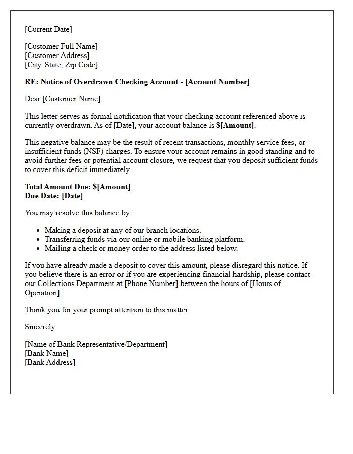 Initial Demand Letter for Overdrawn Checking Account Balance