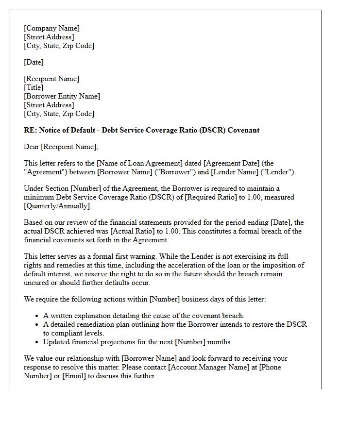 First Warning Letter for Debt Service Coverage Ratio Covenant Breach