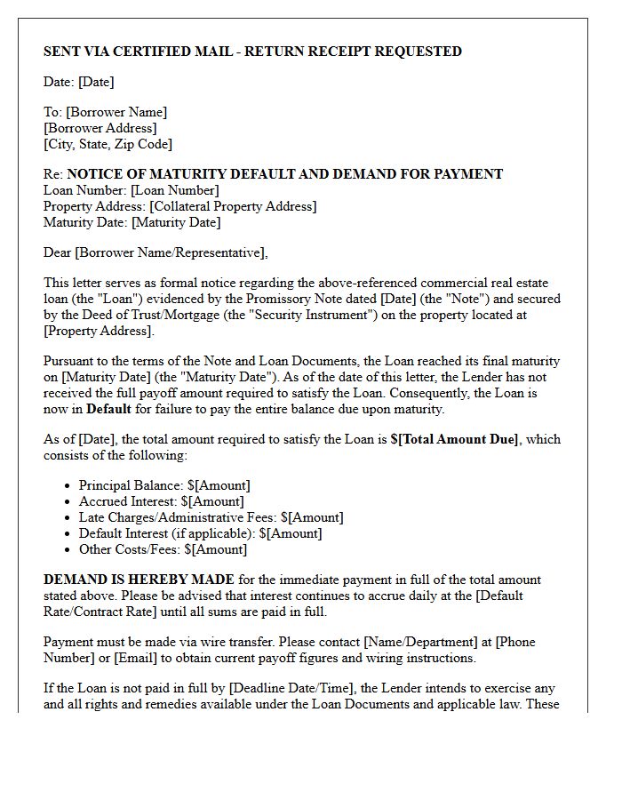 Commercial Real Estate Loan Maturity Default Demand Letter