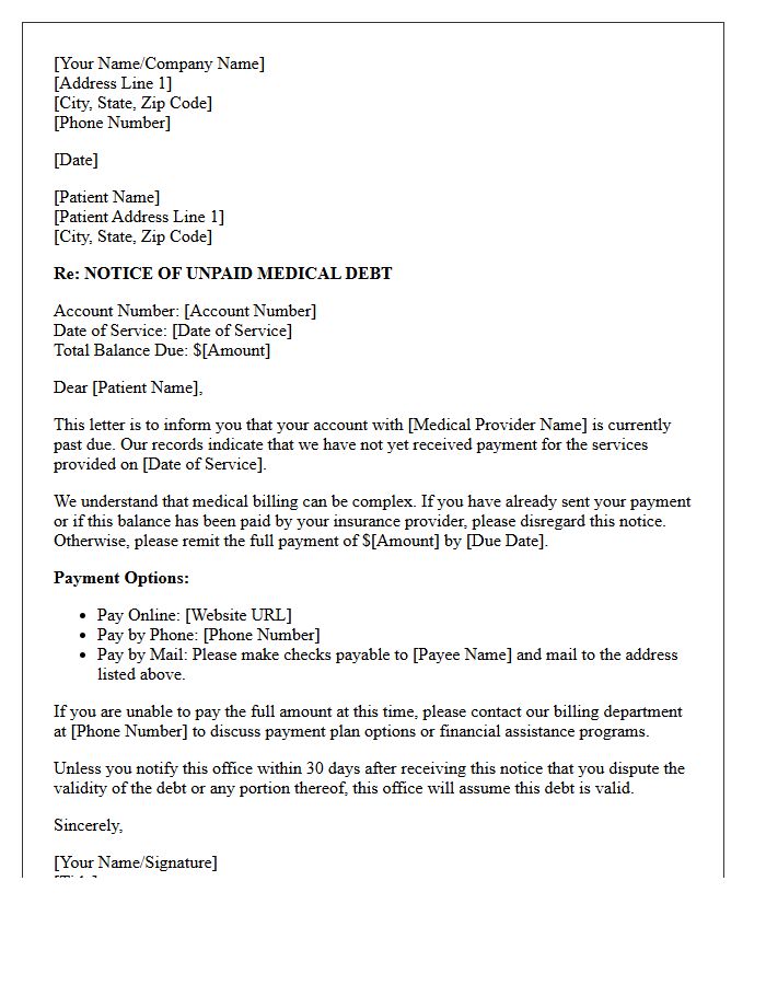 First Notice Medical Debt Collection Letter