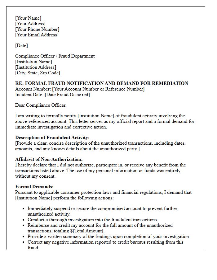 Compliance Officer Fraud Notification And Demand Letter