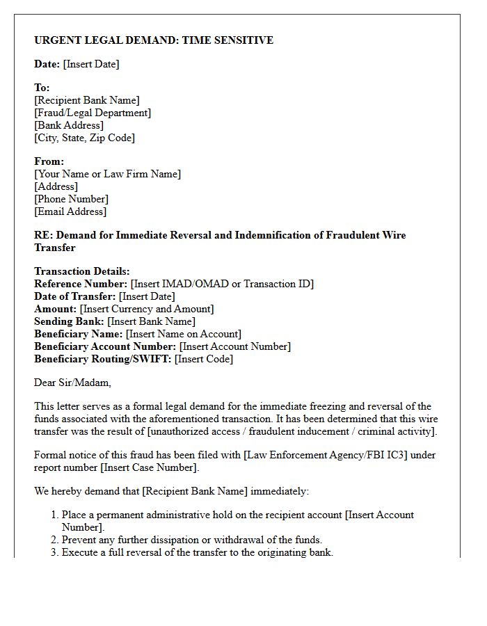 Escalated Legal Demand Letter For Wire Transfer Reversal