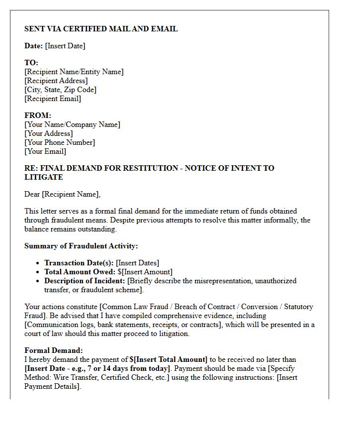 Final Pre-Litigation Fraud Recovery Demand Letter