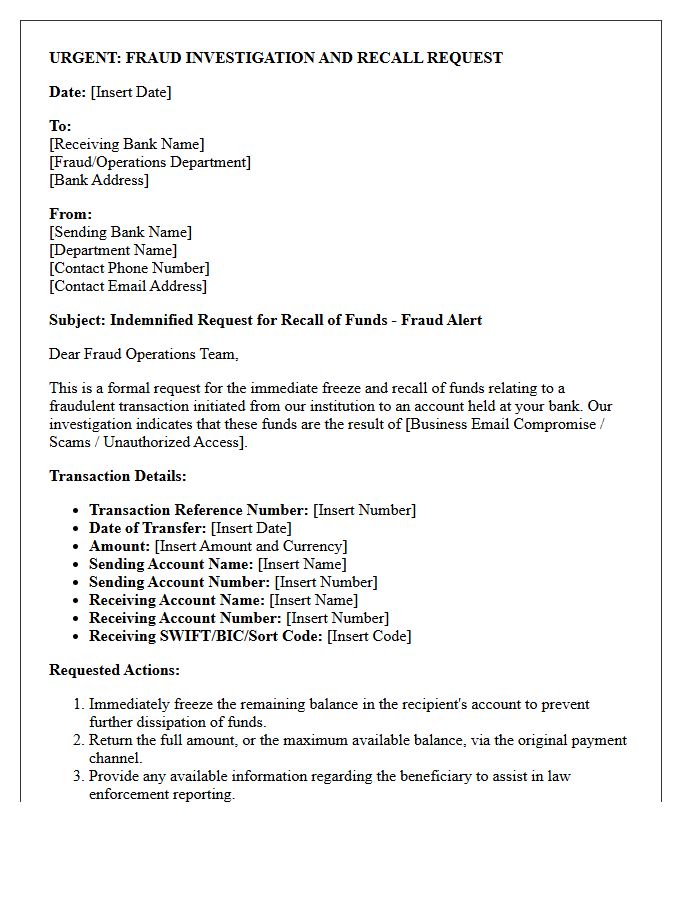 Inter-Bank Fraud Collaboration And Recall Letter