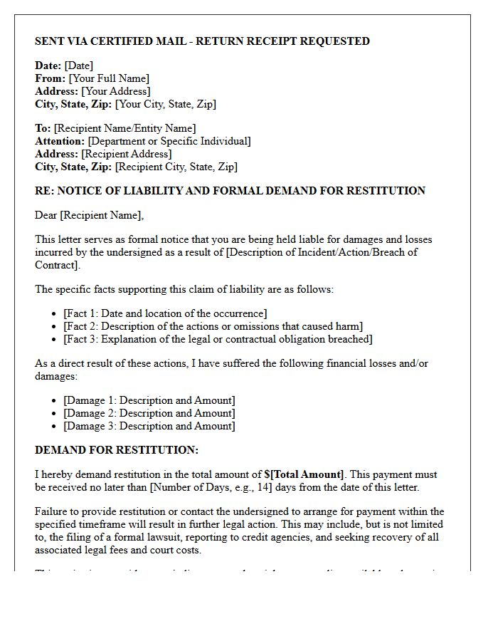 Notice Of Liability And Restitution Demand Letter