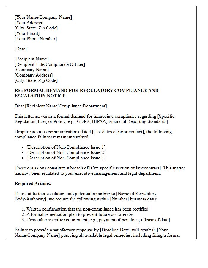 Regulatory Compliance Escalation Demand Letter