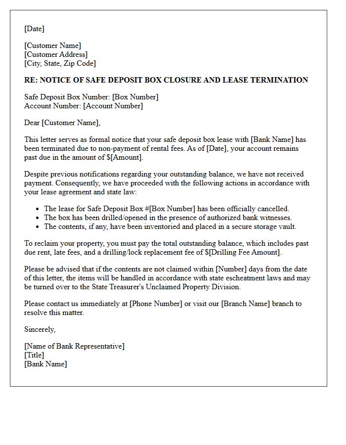 Account Closure Letter for Unpaid Safe Deposit Box Fees