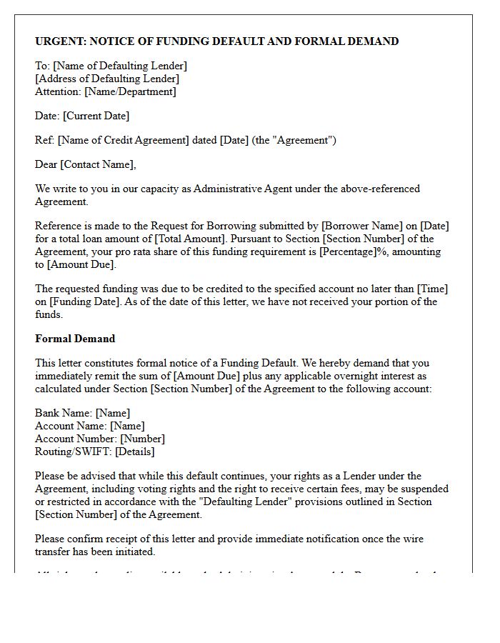 First Demand Letter for Syndicated Loan Pro Rata Funding Default
