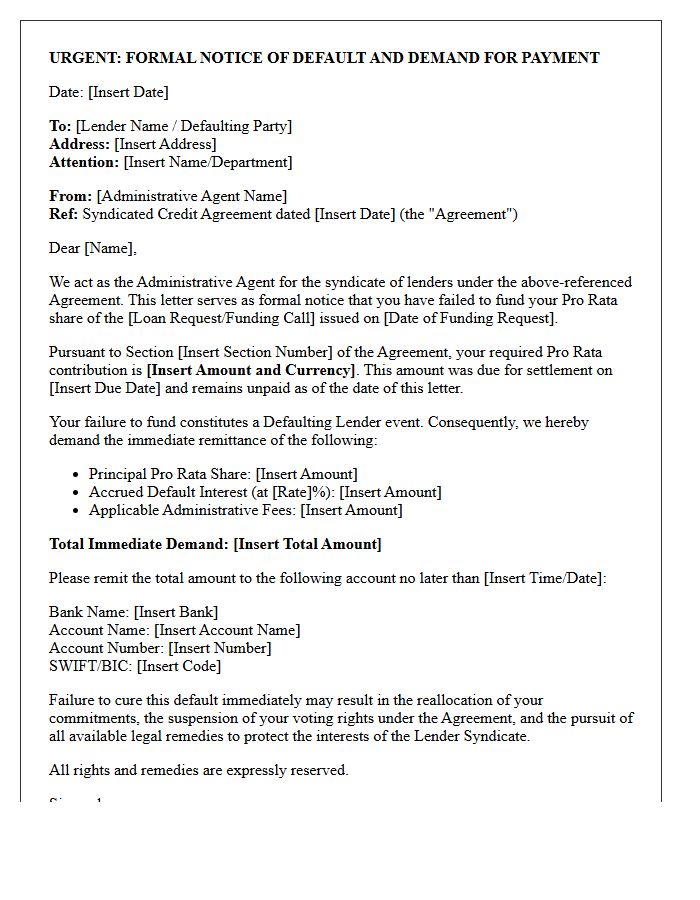 Immediate Demand Letter for Syndicated Loan Pro Rata Share Default