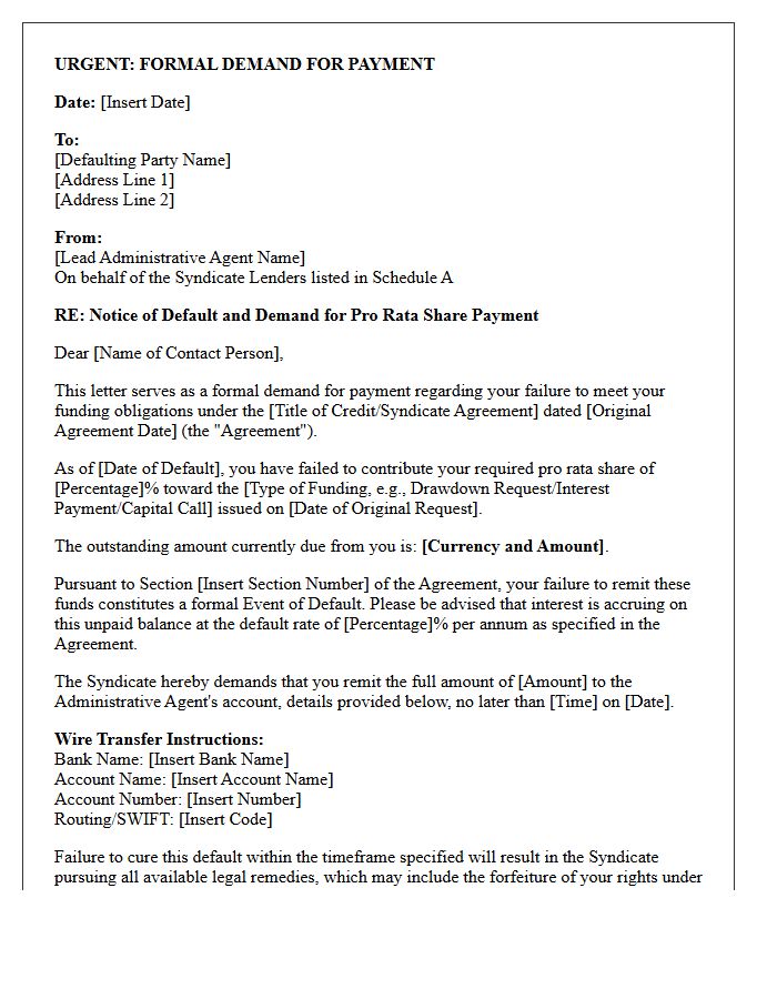 Joint Syndicate Demand Letter for Pro Rata Share Default