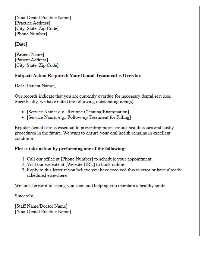 Action Required For Overdue Dental Services Letter