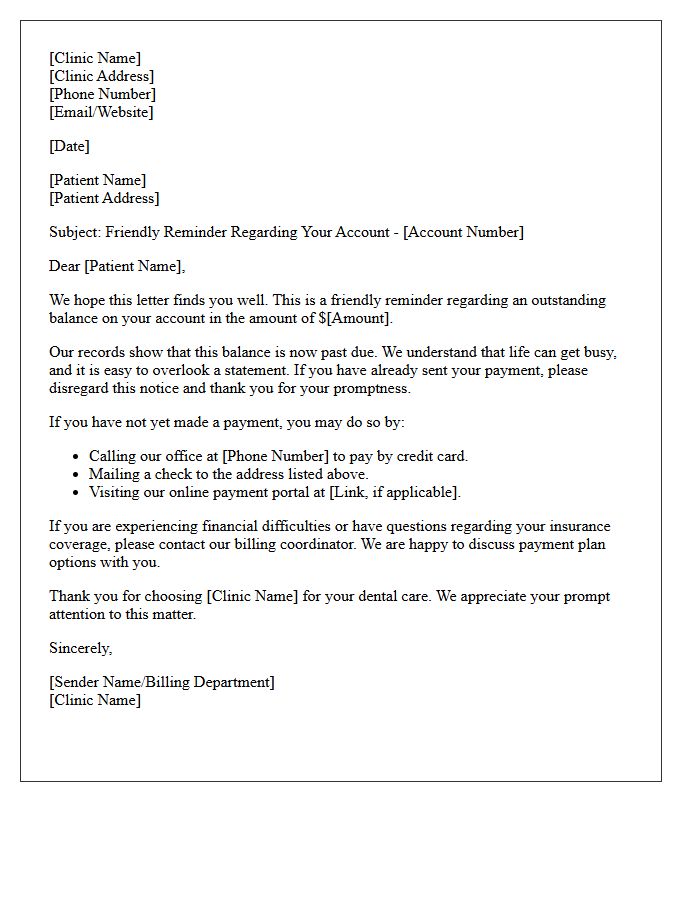 Dental Clinic Friendly Reminder Of Past Due Account Letter