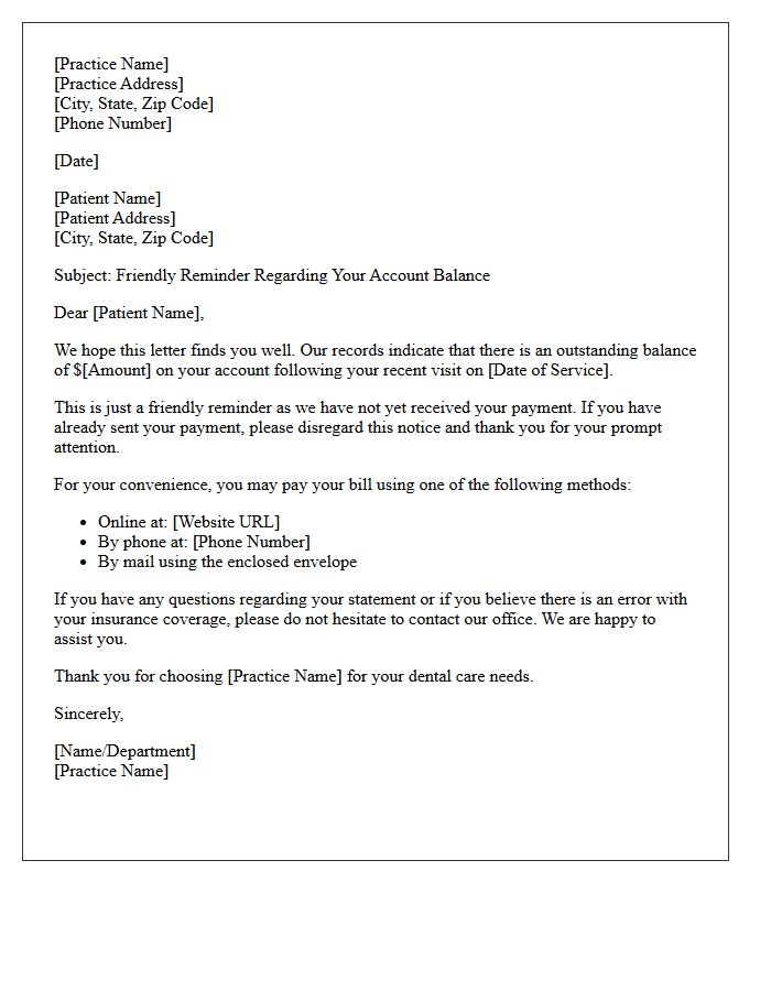 Dental Patient Balance First Friendly Reminder Letter