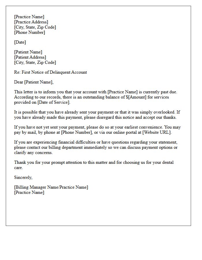 First Notice Of Delinquent Dental Patient Account Letter
