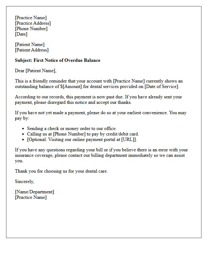 First Notice Of Overdue Balance For Dental Services Letter