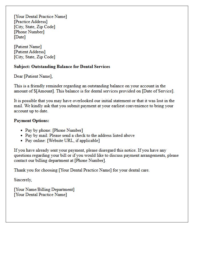 First Request For Payment Of Outstanding Dental Balance Letter