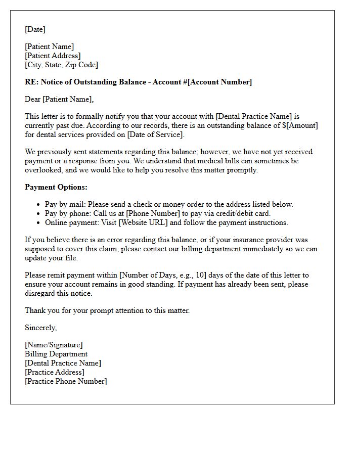 Initial Debt Collection Notice For Dental Treatment Letter