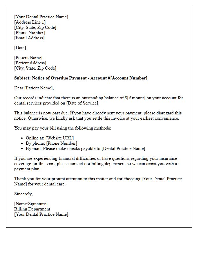 Notice Of Overdue Dental Invoice First Communication Letter