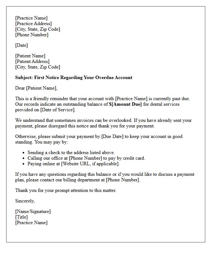 Overdue Dental Account First Notice Collection Letter