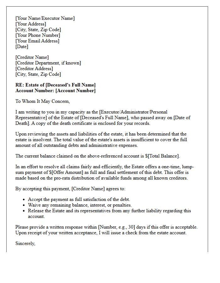 Deceased Debtor Deficit Settlement Offer Letter
