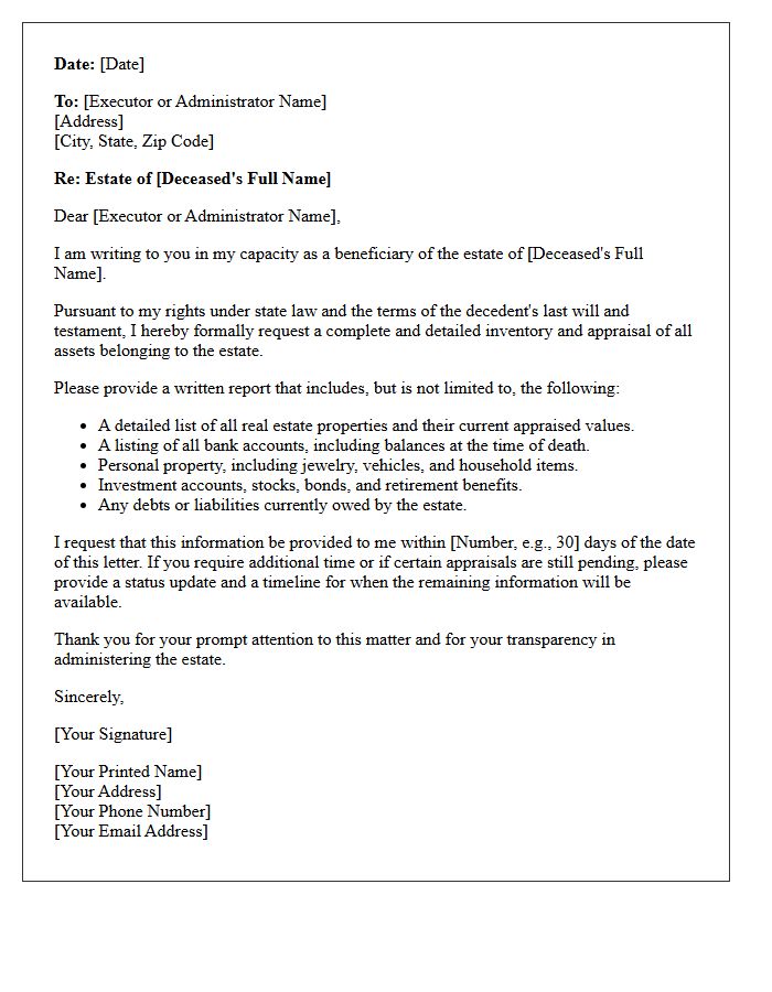 Estate Asset Inventory Demand Letter
