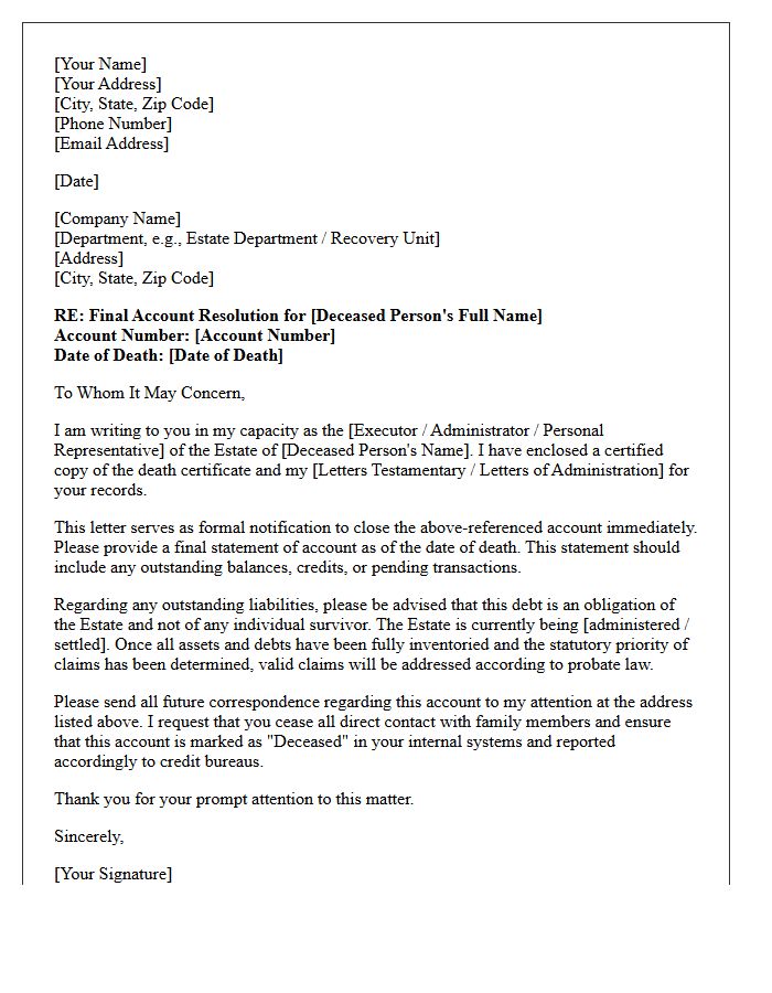 Final Account Resolution and Estate Liability Letter