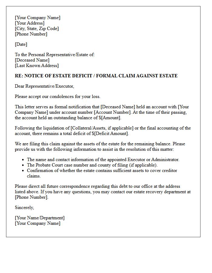 Initial Notice of Deceased Debtor Deficit Letter