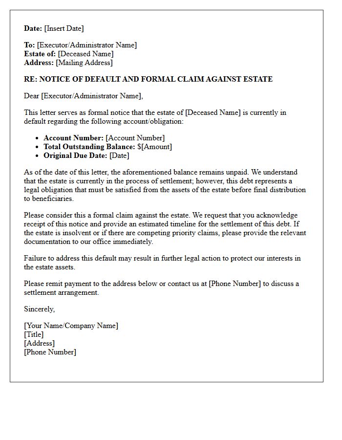 Notice of Default and Estate Settlement Letter