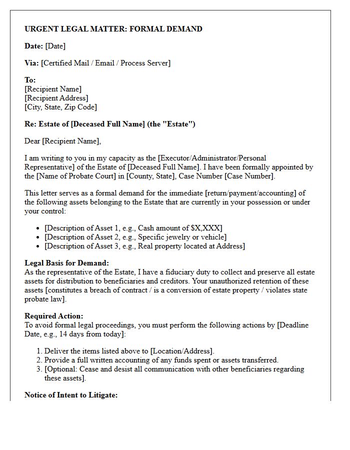 Pre-Litigation Estate Representative Demand Letter