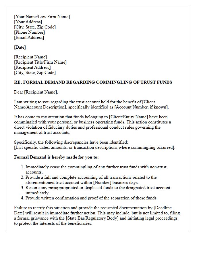 Demand Letter for Commingling of Trust Account Funds
