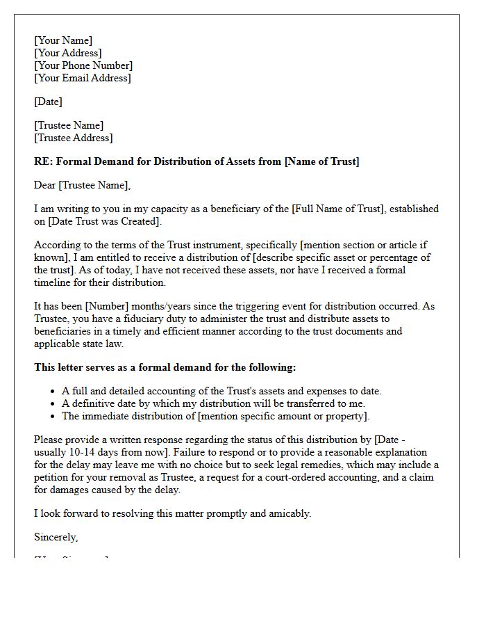 Demand Letter for Failure to Distribute Trust Assets