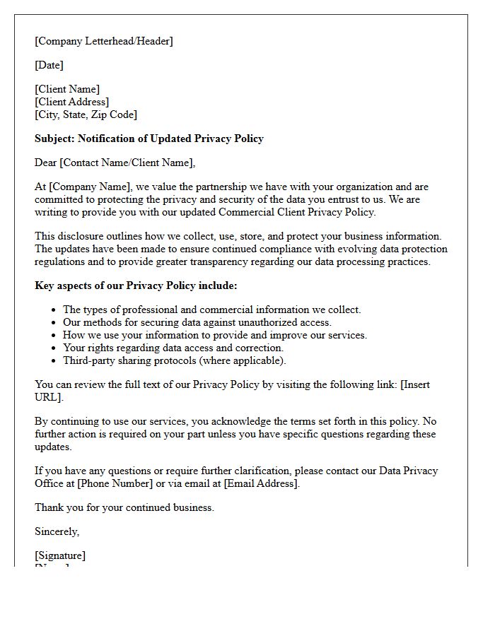 Commercial Client Privacy Policy Disclosure Letter