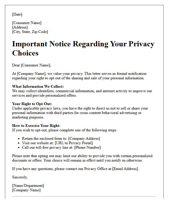 Consumer Opt-Out Privacy Policy Disclosure Letter