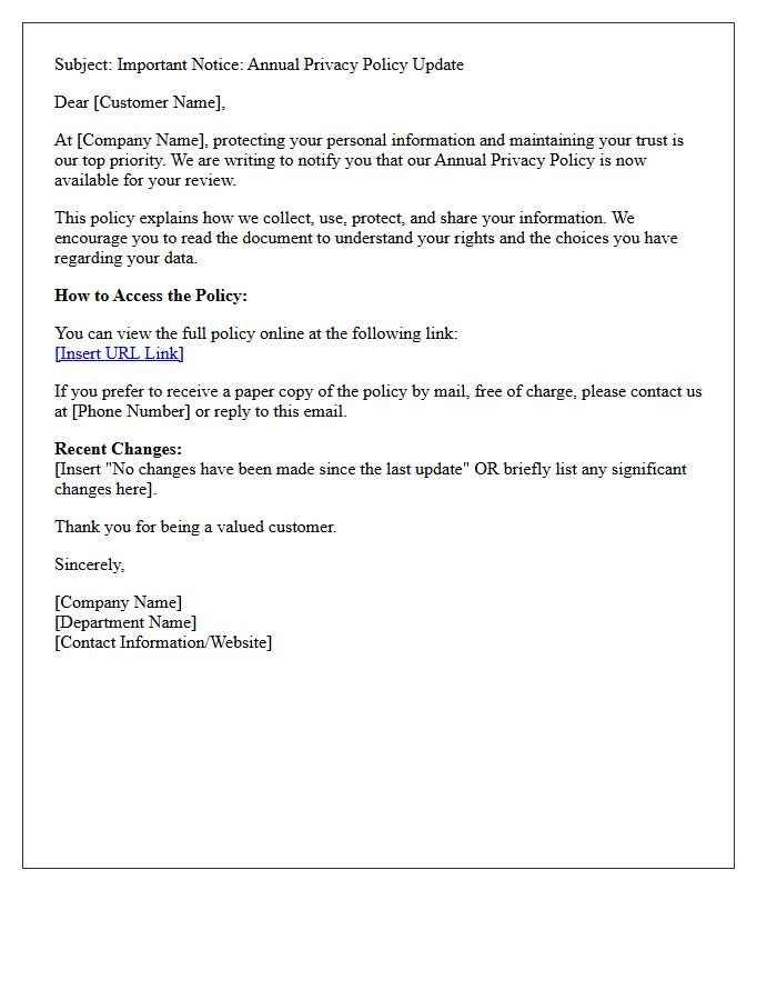 Electronic Delivery Annual Privacy Policy Letter