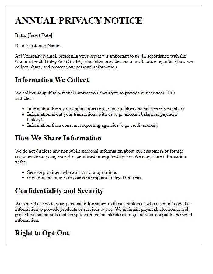 Gramm-Leach-Bliley Act Annual Privacy Letter