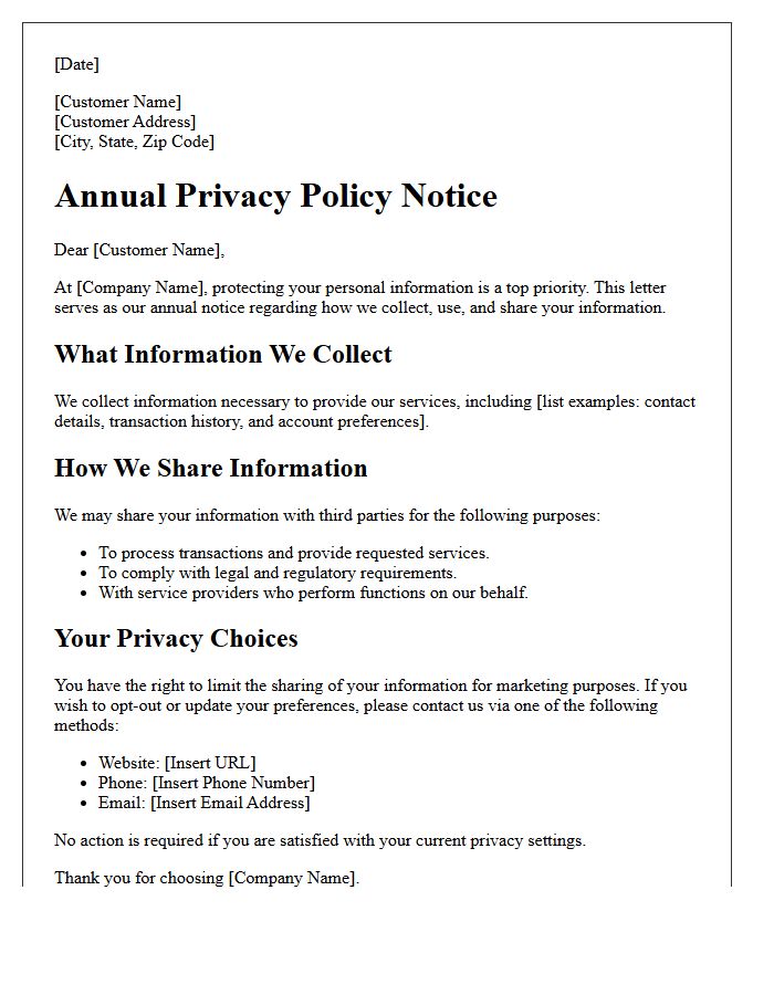 Information Sharing Annual Privacy Policy Letter