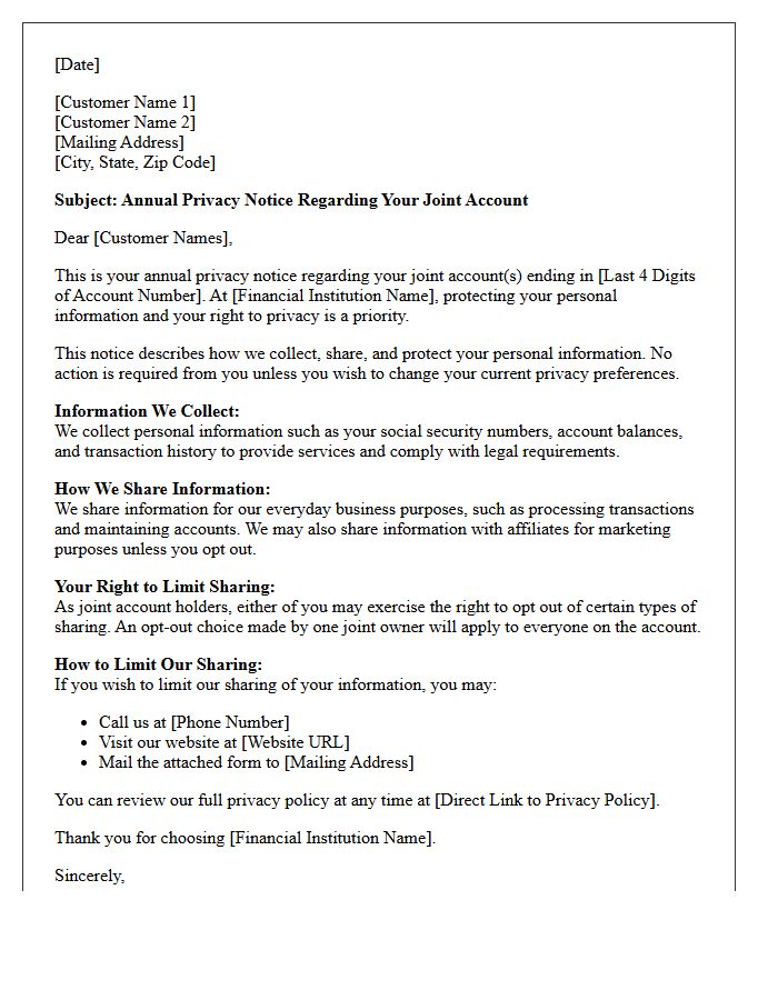 Joint Account Annual Privacy Disclosure Letter