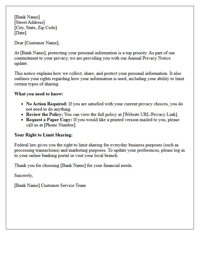 Retail Banking Annual Privacy Update Letter