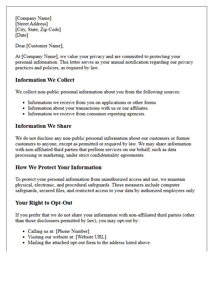 Standard Annual Privacy Policy Disclosure Letter