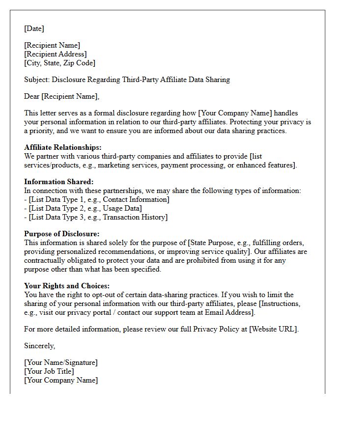 Third-Party Affiliate Privacy Disclosure Letter