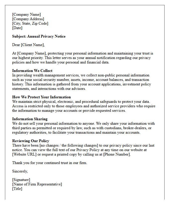 Wealth Management Annual Privacy Notice Letter