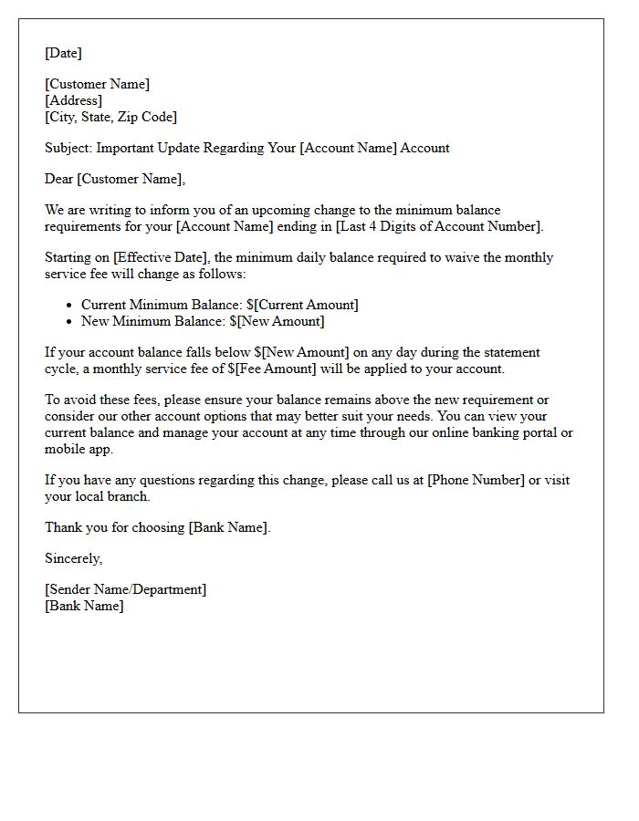 Checking Account Minimum Balance Requirement Change Letter