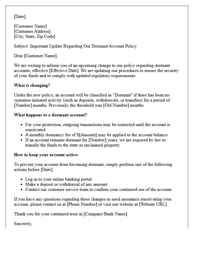 Dormant Account Handling Policy Change Letter