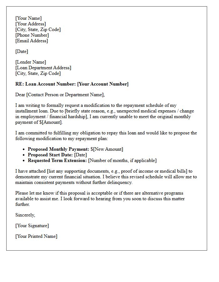 Installment Loan Repayment Schedule Modification Letter