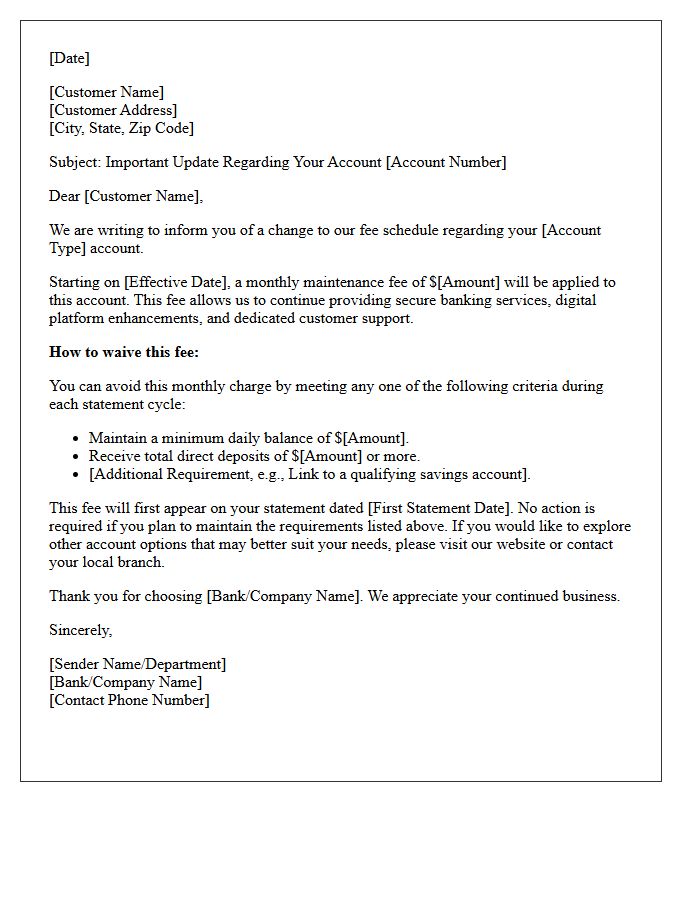 Monthly Account Maintenance Fee Introduction Letter