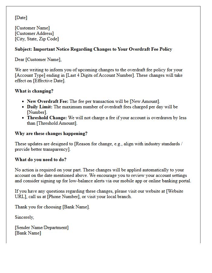 Overdraft Fee Policy Change Notice Letter
