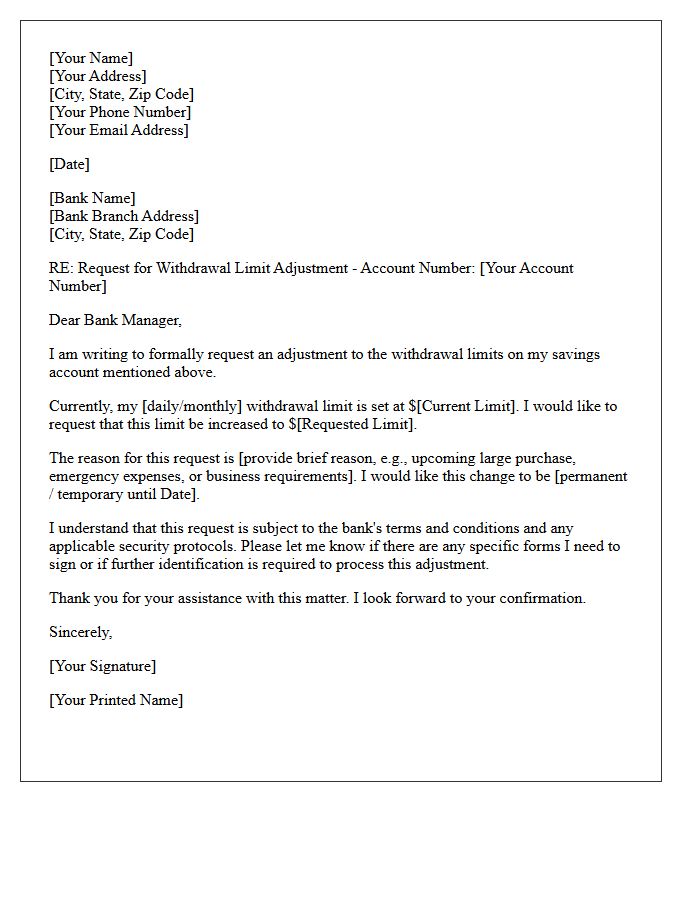 Savings Account Withdrawal Limit Adjustment Letter