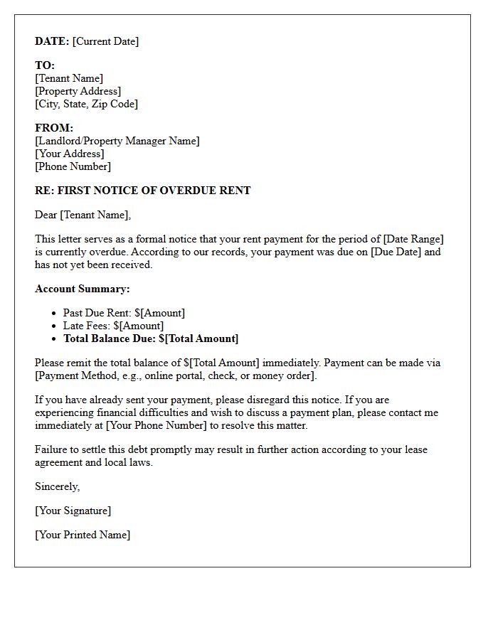 First Warning Tenant Debt Collection Letter
